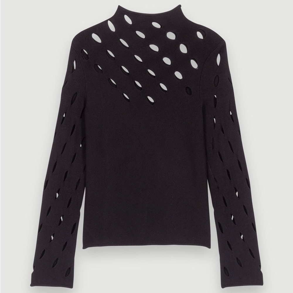 Maje Black Openwork Knit Top